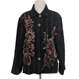 Vintage Daniel K Embroidered Jacket Womens Size Large Black Embellished Artsy